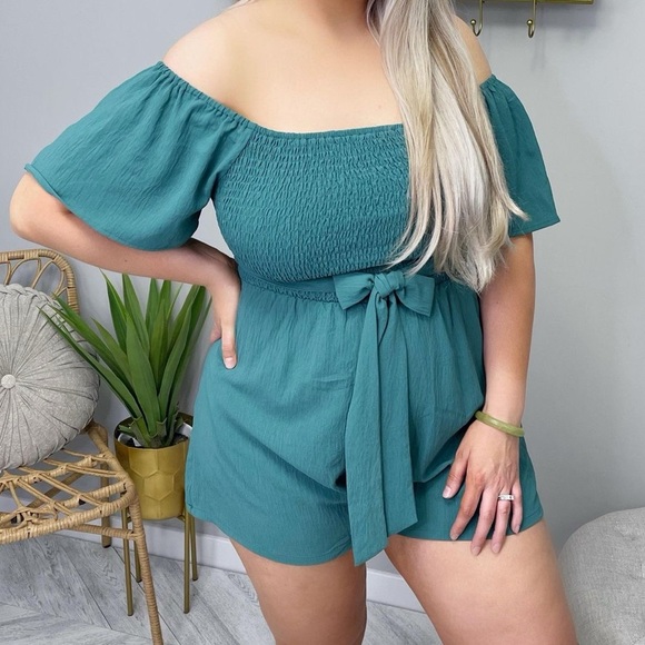 Teal Short Sleeve 2-way Romper - Picture 8 of 8